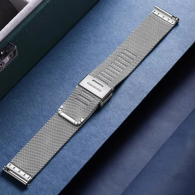 Universal 20mm Mesh Milanese Watchband Stainless Steel Ultra-Thin Business Silver Metal Bracelet Men's Business Strap