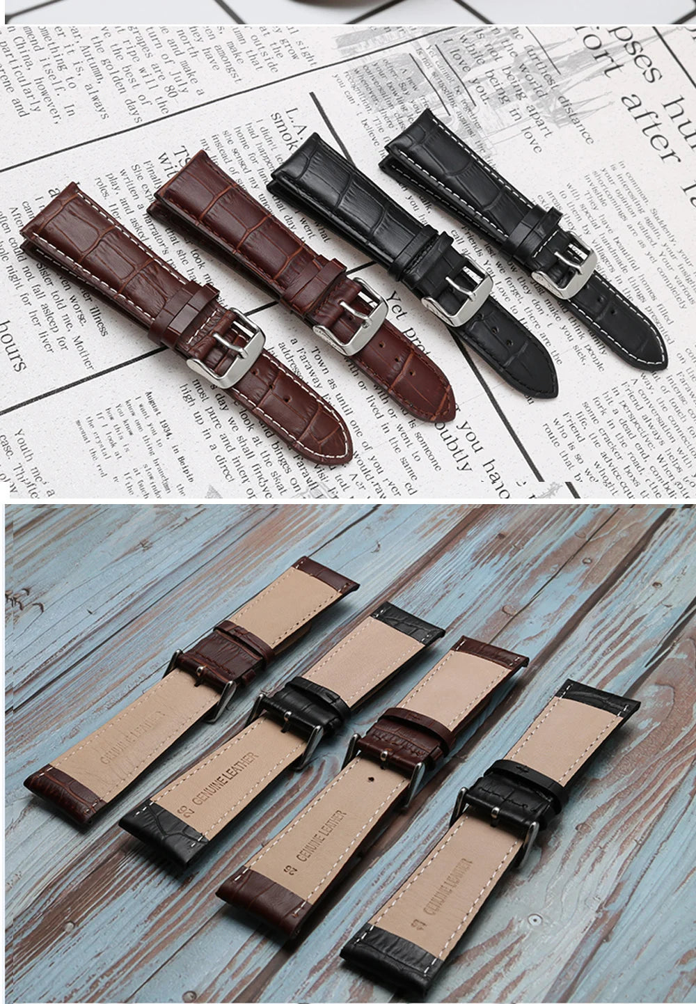 Men's genuine leather alligator-grain watch strap