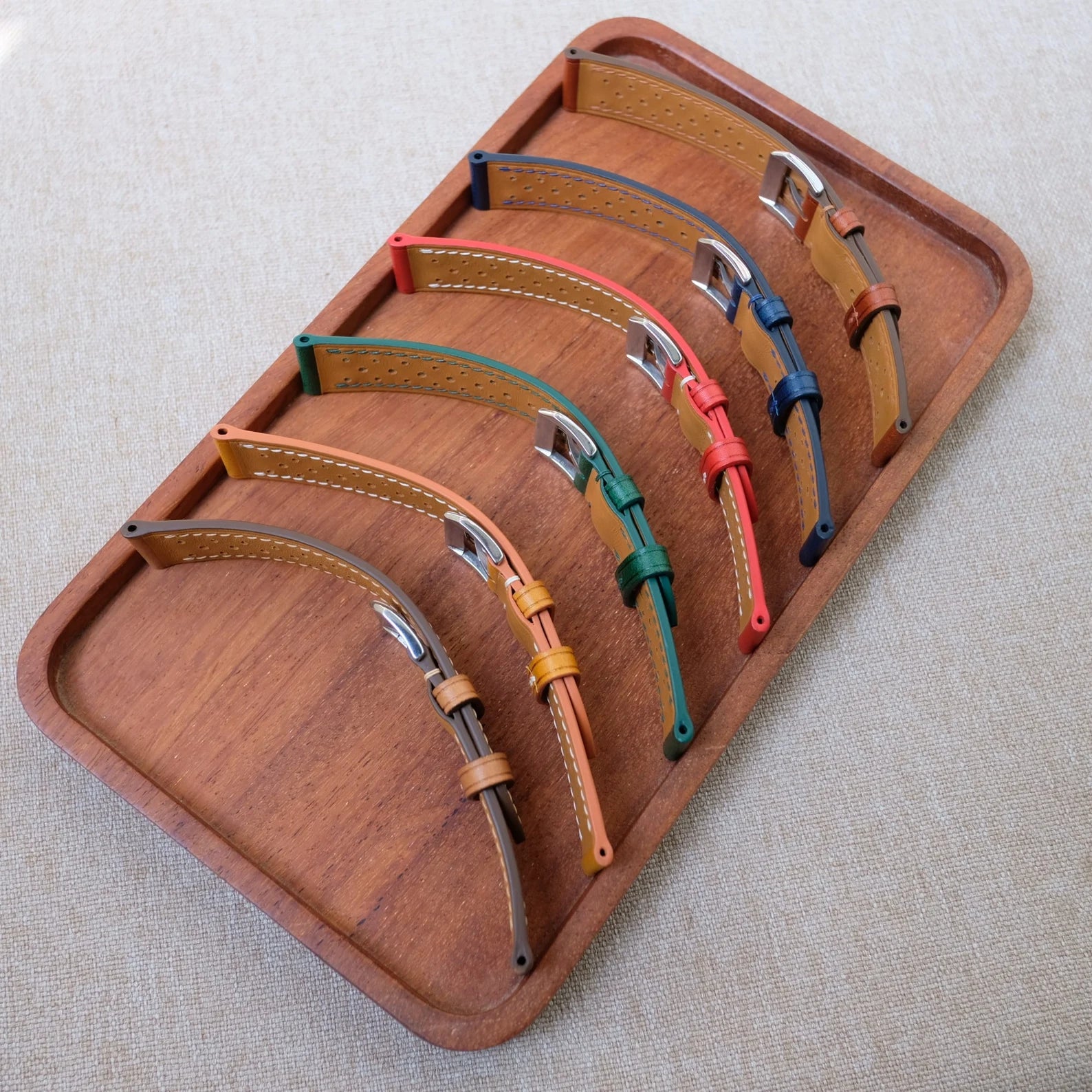 Racing rally leather watch straps in multiple colours including blue, made to order