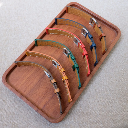Racing rally leather watch straps in multiple colours including blue, made to order
